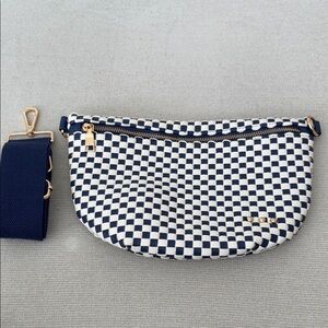 Navy and White Checkered Crossbody Bag with Adjustable Strap